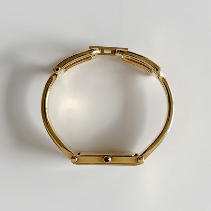Gucci 1990s Seashell Rectangular Dial Gold Plated Bangle Watch (Small)