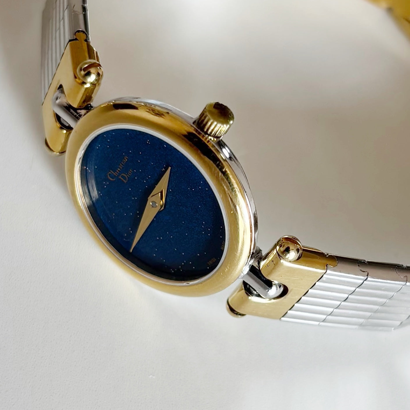 Dior 1990s Navy Round Dial Two Tone Watch
