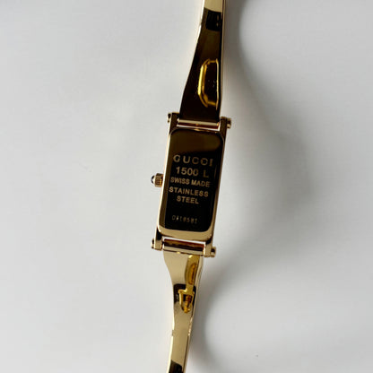 Gucci 1990s Seashell Rectangular Dial Gold Plated Bangle Watch