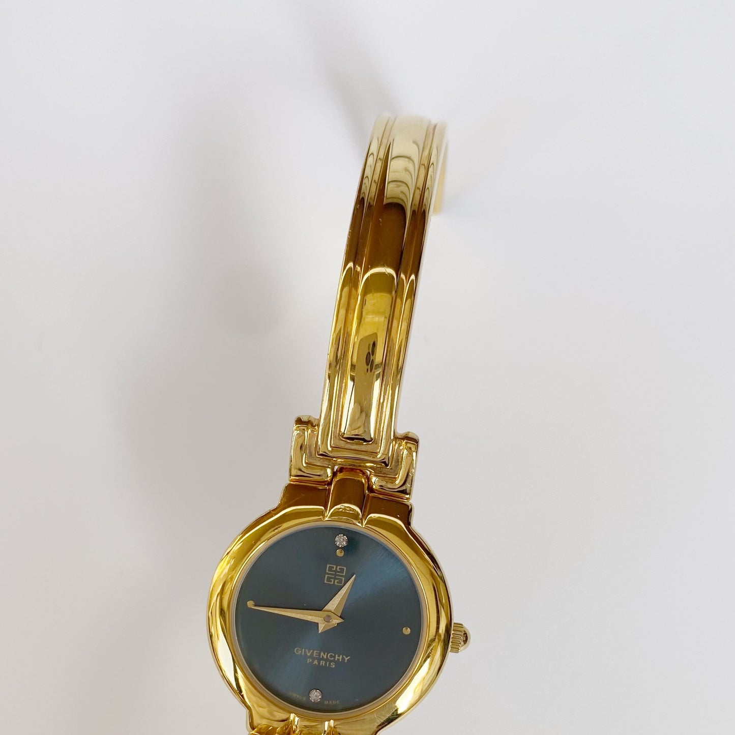 Givenchy 1990s Navy Dial Gold Plated Bangle Watch