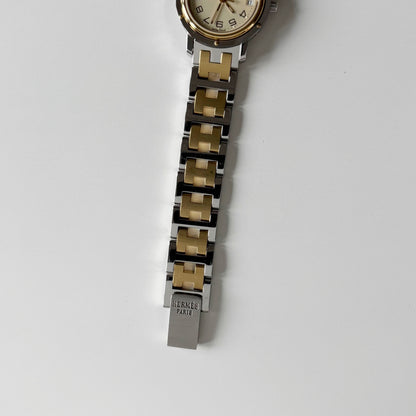 Hermes 1990s Clipper Date Round Dial Gold Plated Two Tone Watch