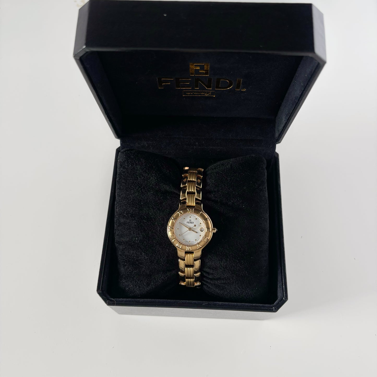 Fendi 1990s Round Dial Date Gold Plated Watch