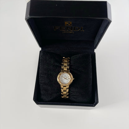 Fendi 1990s Round Dial Date Gold Plated Watch