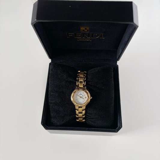 Fendi 1990s Round Dial Date Gold Plated Watch