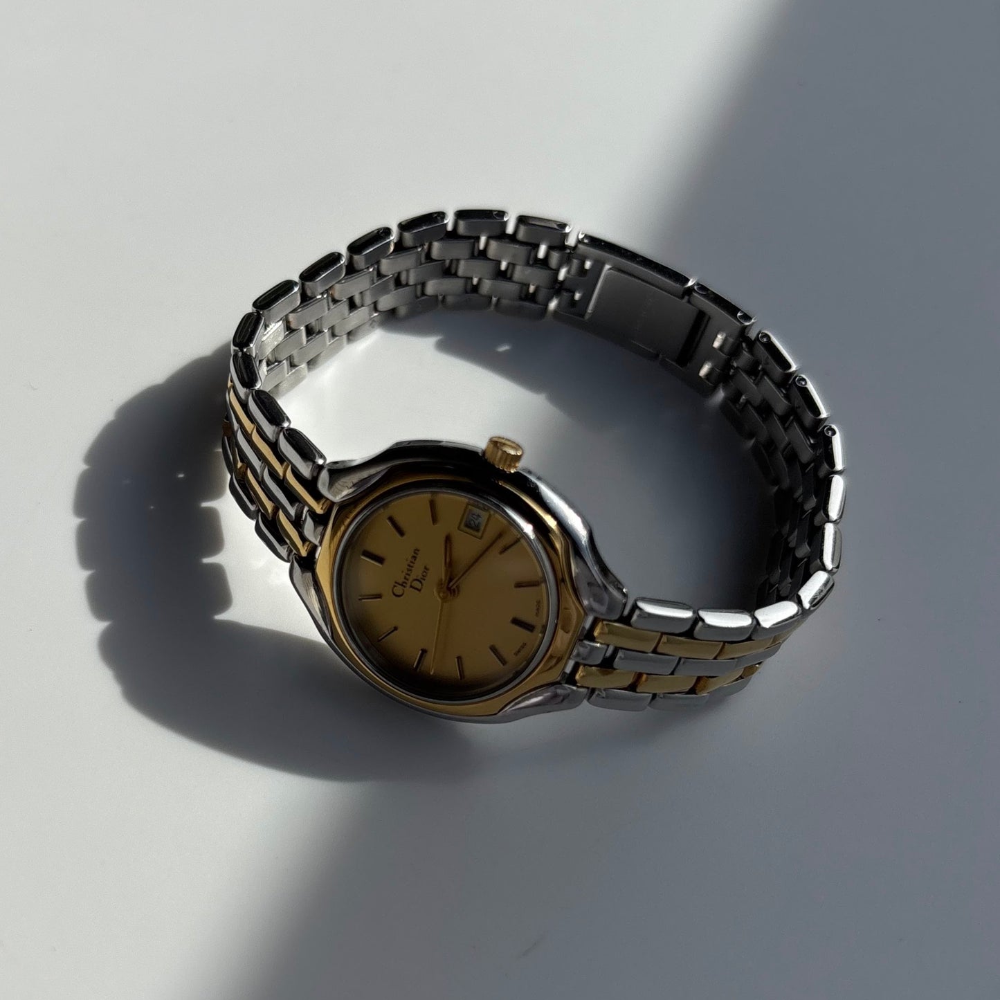 Dior 1990s Date Round Dial Two Tone Watch