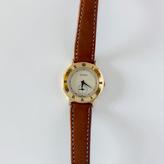 Gucci 1990s Sub Second Round Dial Gold Plated Watch