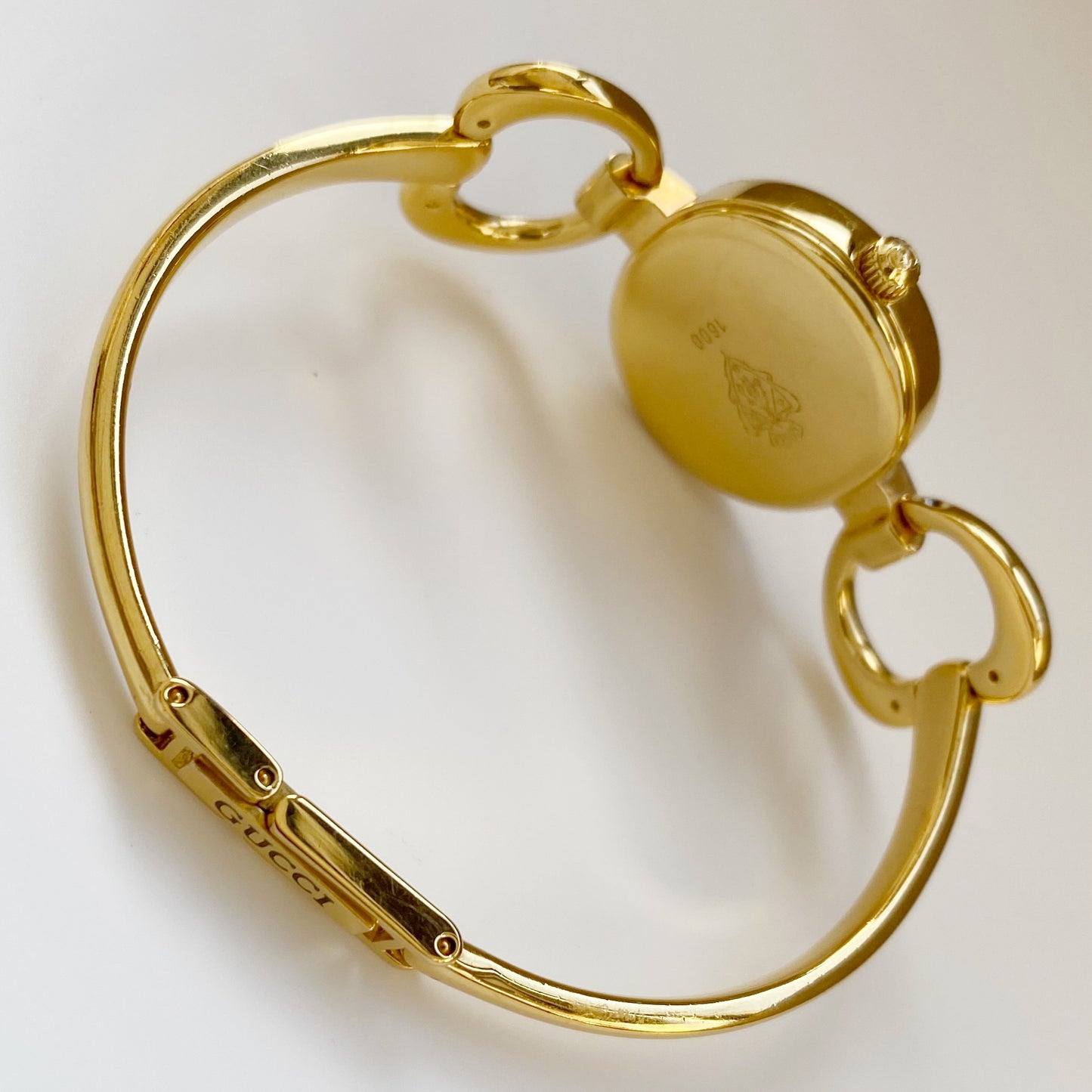 Gucci 1990s Seashell Dial Oval Gold Plated Bangle Watch