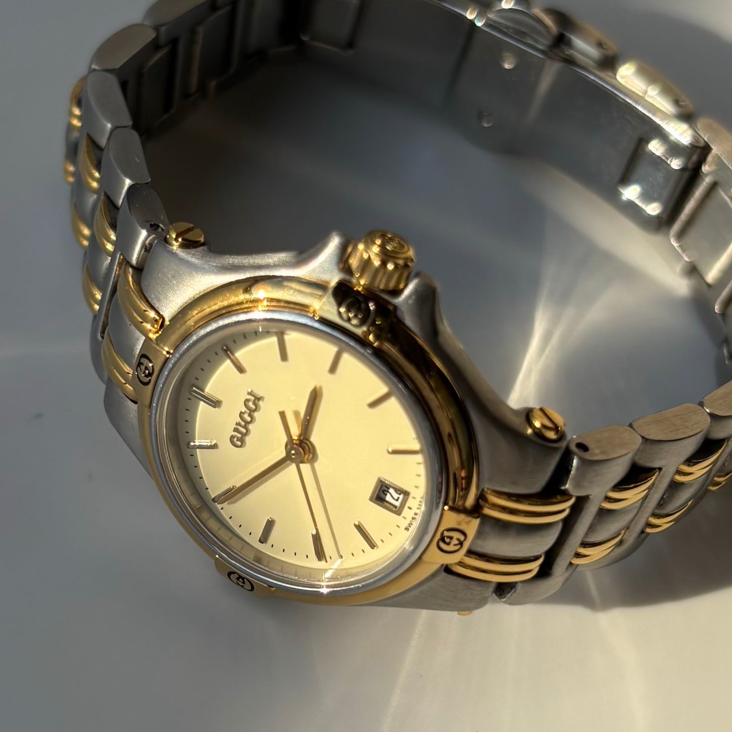 Gucci 1990s Date Round Dial Two Tone Watch