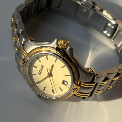 Gucci 1990s Date Round Dial Two Tone Watch