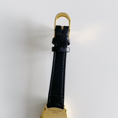 Dior 1990s Baignoire Gold Plated Leather Watch