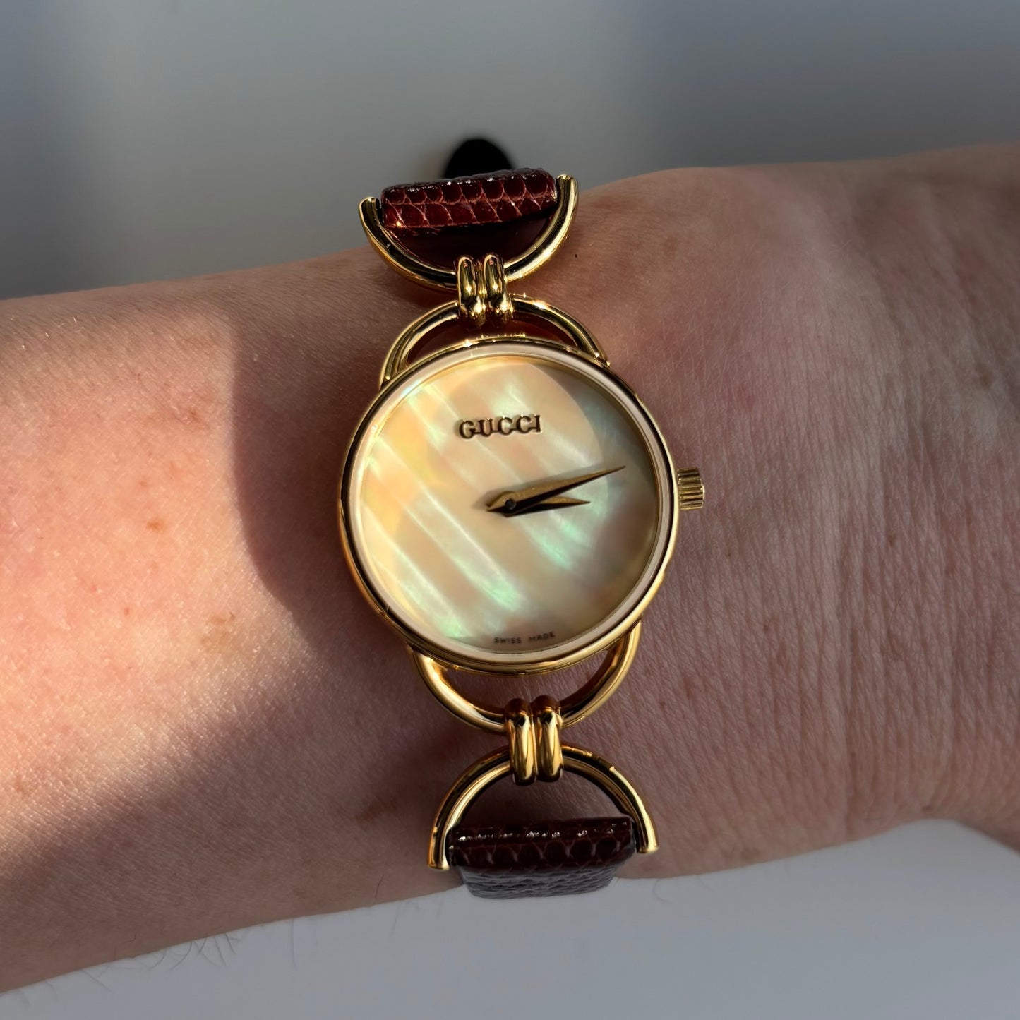 Gucci 1990s Seashell Dial Gold Plated Watch