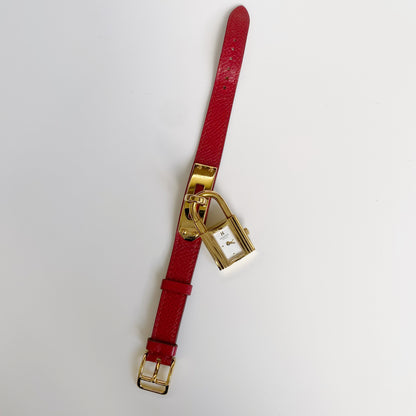 Hermes 1990s Kelly Gold Plated Red Leather Strap Watch