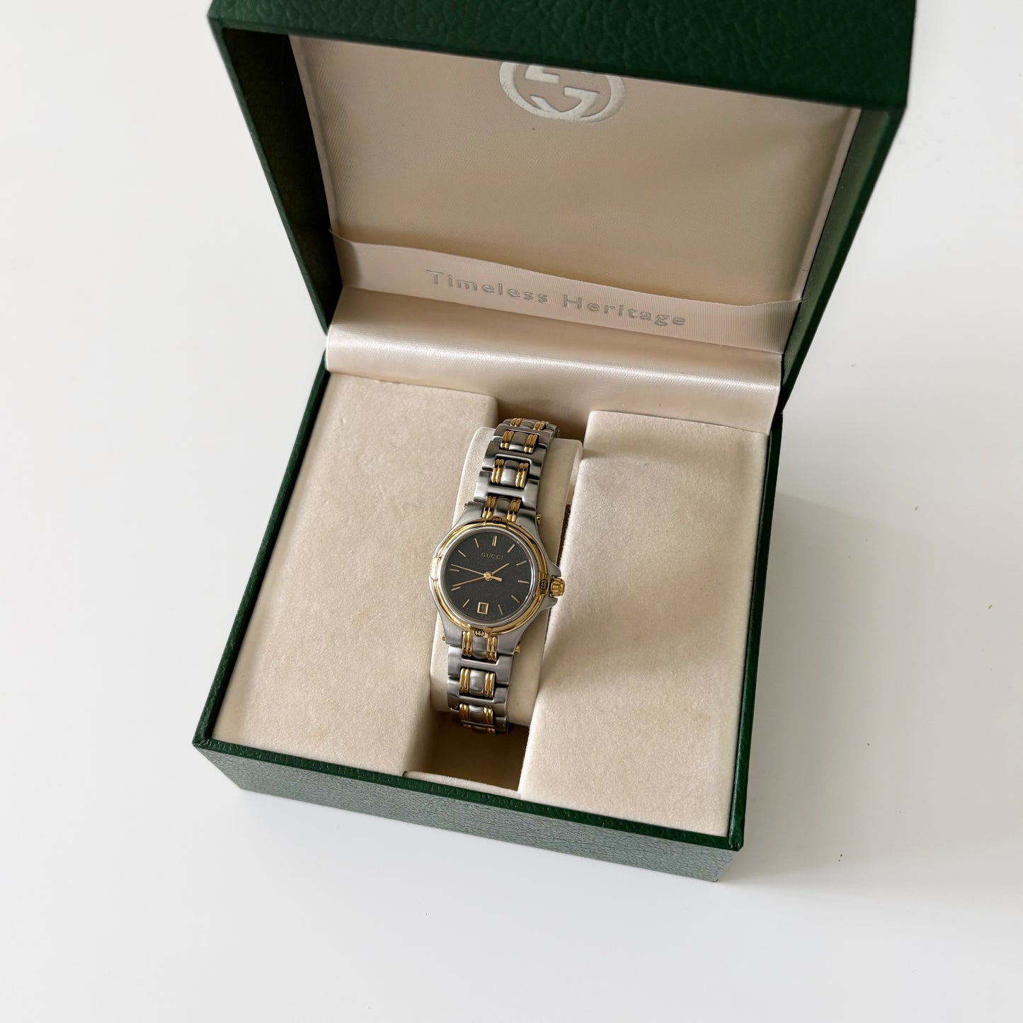 Gucci 1990s Date Black Dial Two Tone Watch