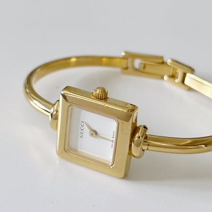 Gucci 1990s Square Gold Plated Bangle Watch