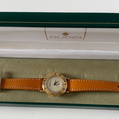 Gucci 1990s Sub Second Round Dial Gold Plated Watch