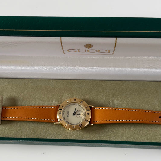 Gucci 1990s Sub Second Round Dial Gold Plated Watch