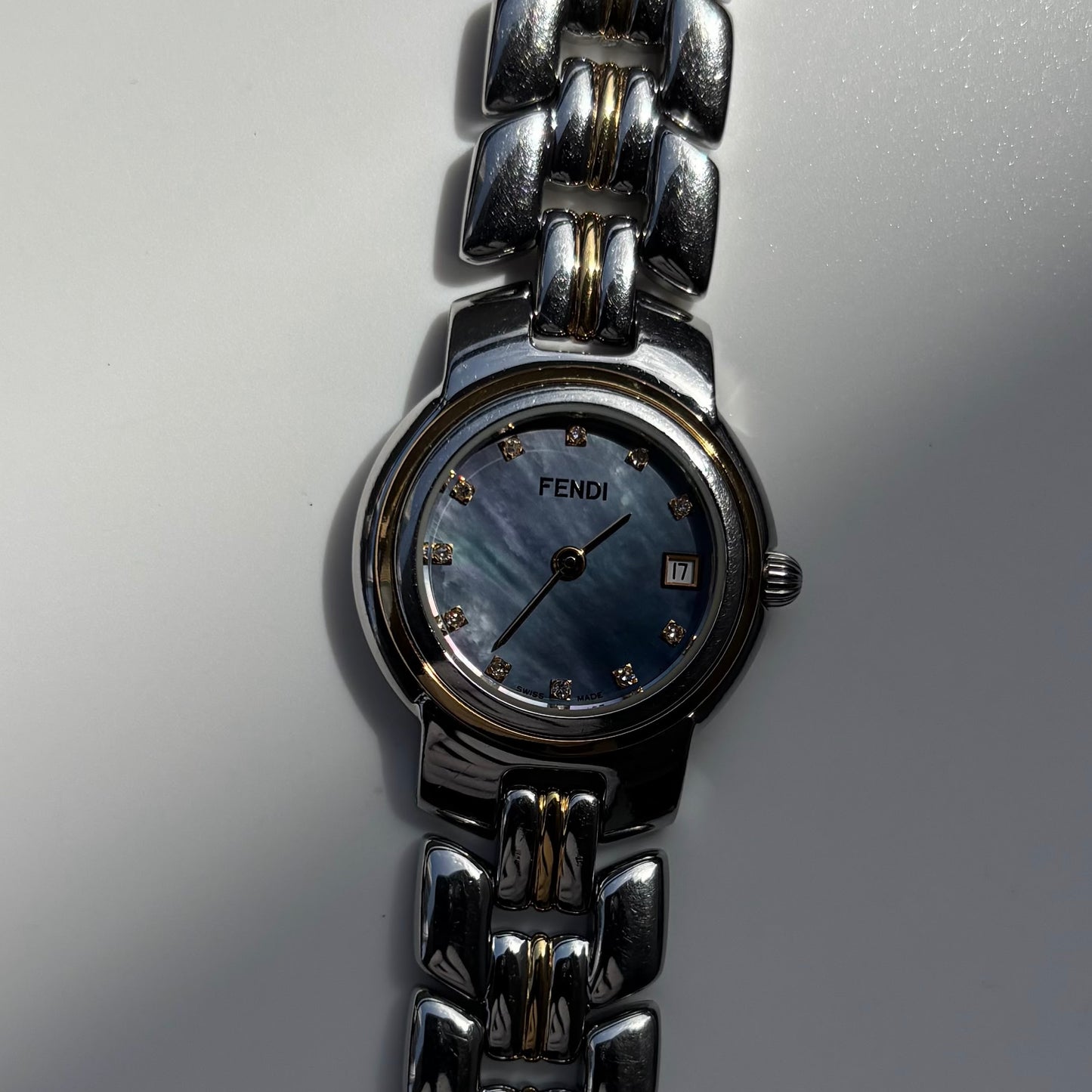 Fendi 1990s Seashell Dial Date Two Tone Watch