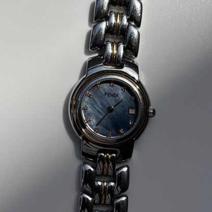 Fendi 1990s Seashell Dial Date Two Tone Watch