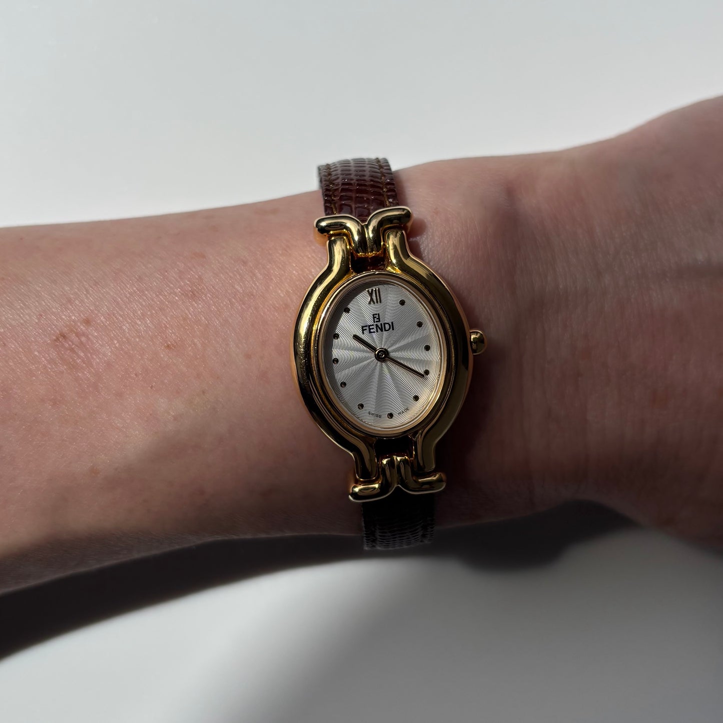 Fendi 1990s Interchangeable Strap Gold Plated Watch with 5 straps, case
