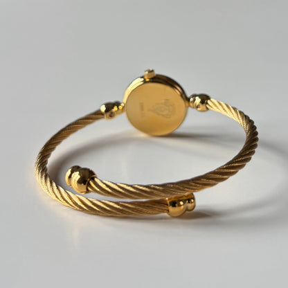 Gucci 1990s Black Dial Gold Plated Cable Bangle Watch