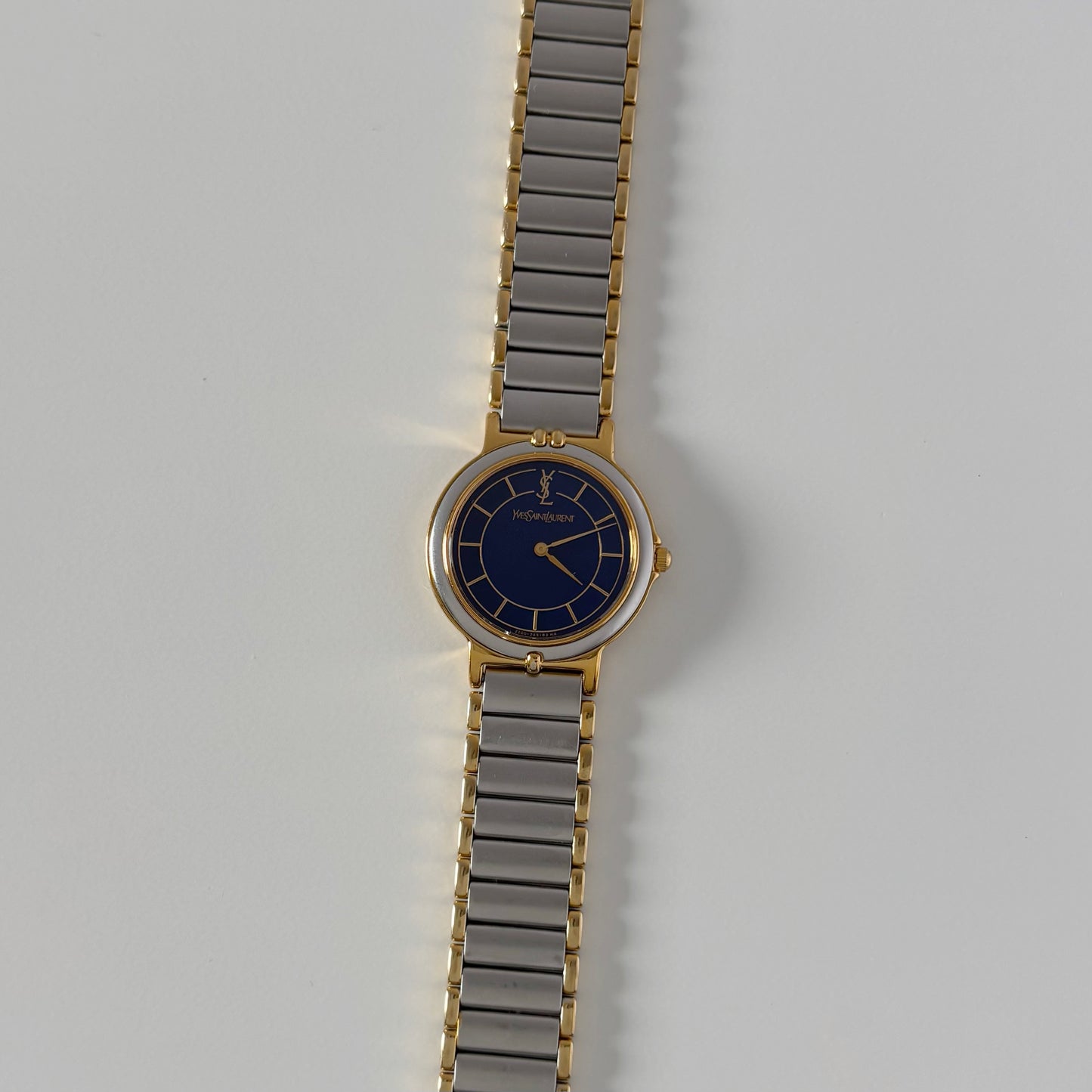 Yves Saint Laurent 1990s Navy Round Dial Two Tone Watch