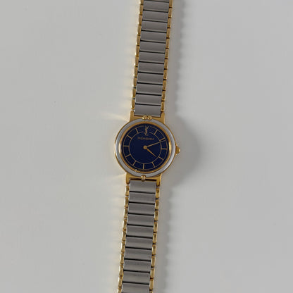 Yves Saint Laurent 1990s Navy Round Dial Two Tone Watch