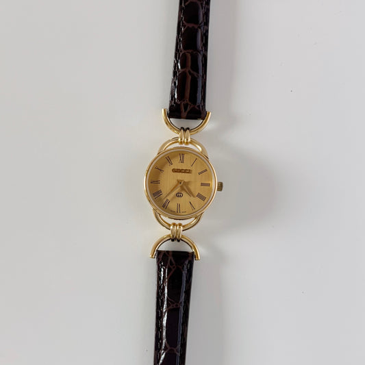 Gucci 1990s Round Dial Horsebit Gold Plated Watch