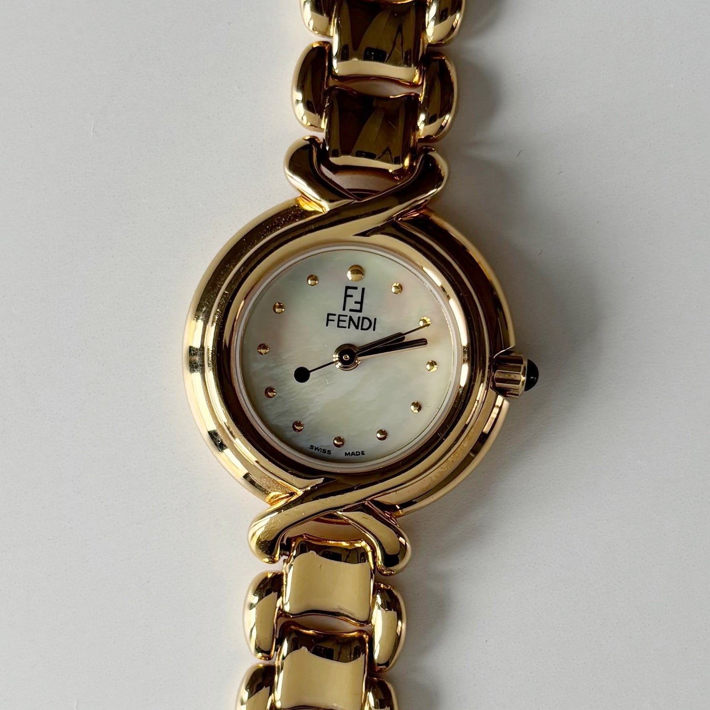 Fendi 1990s Seashell Dial Gold Plated Watch