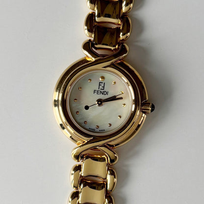 Fendi 1990s Seashell Dial Gold Plated Watch