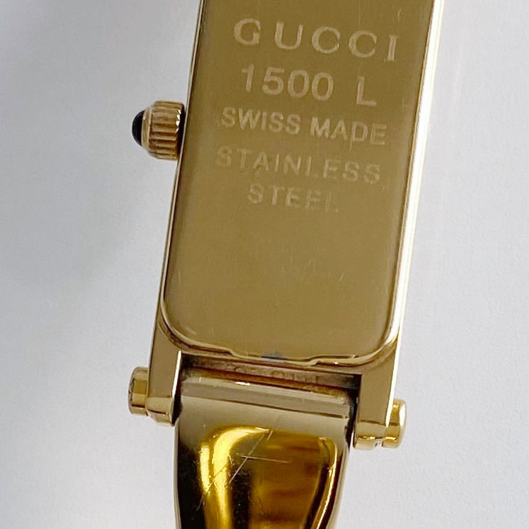 Gucci 1990s Seashell Dial Rectangular Gold Plated Bangle Watch