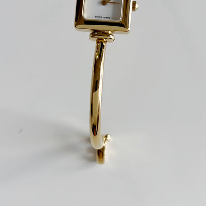 Gucci 1990s Square Dial Gold Plated Bangle Watch