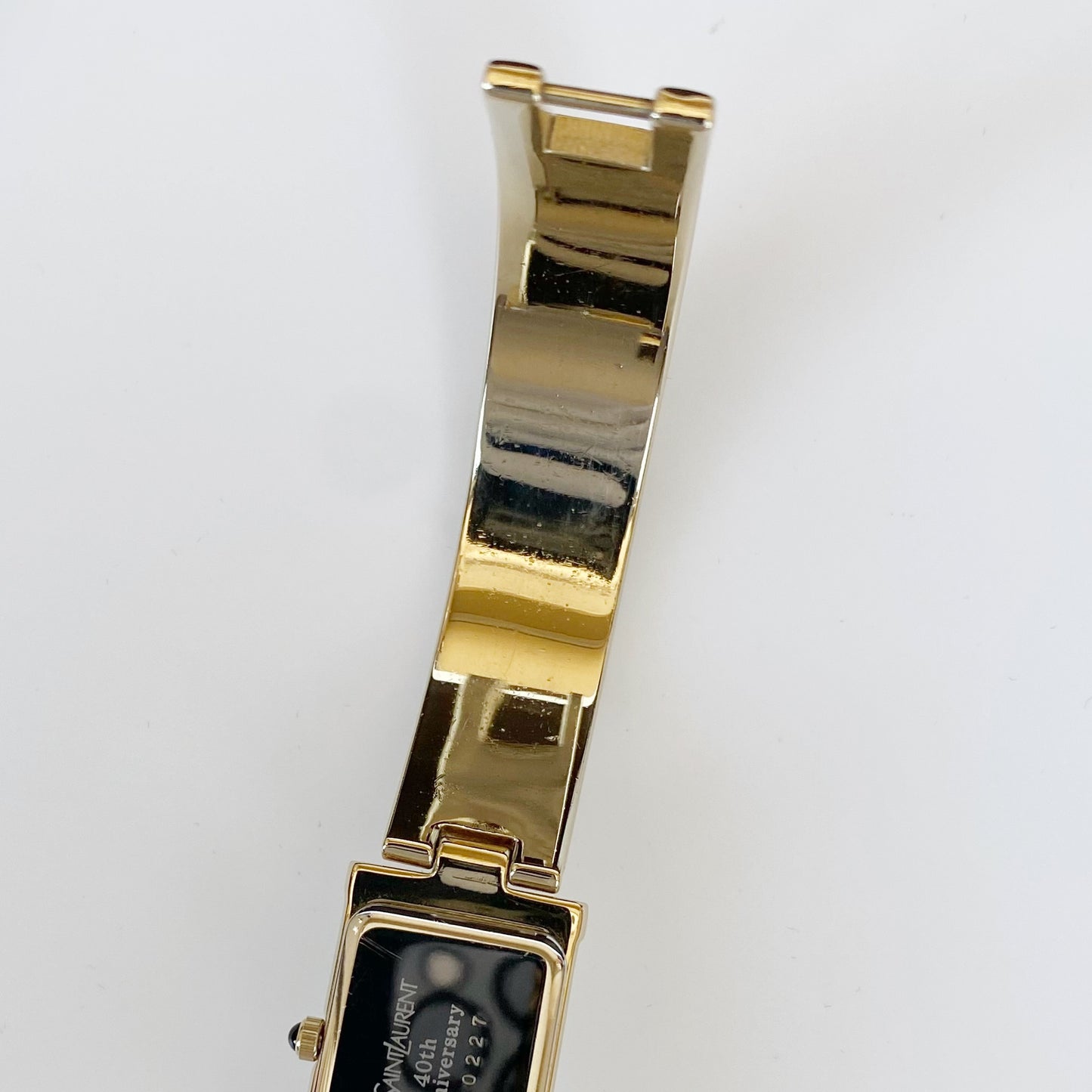 Yves Saint Laurent 1990s Seashell Dial Gold Plated Bangle Watch