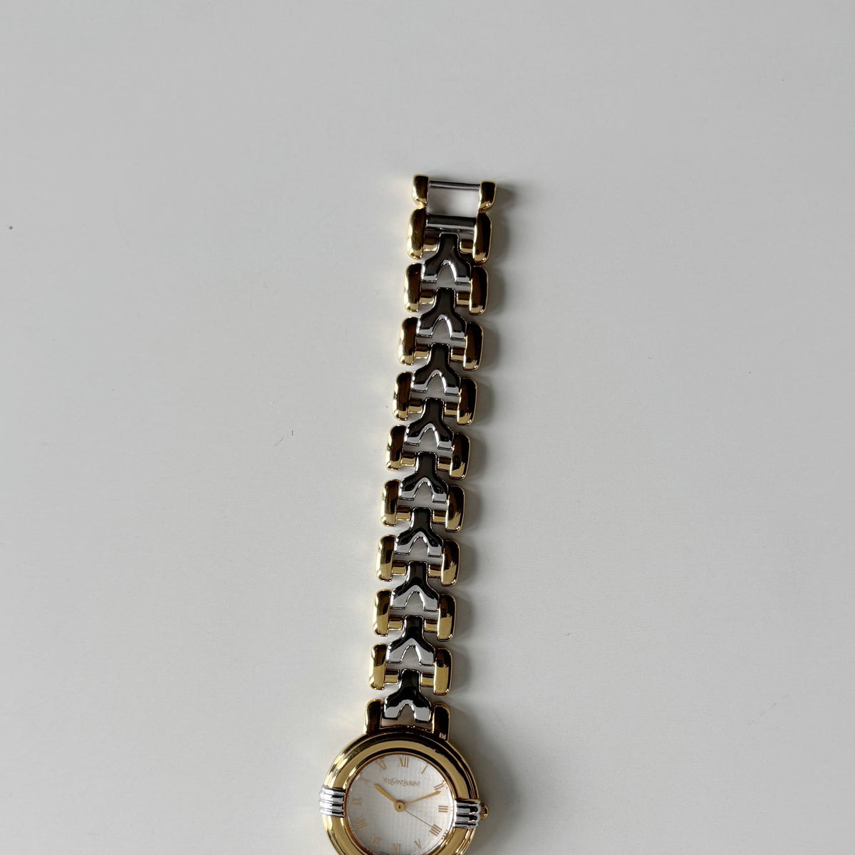 Yves Saint Laurent 1990s Round Dial Two Tone Gold Plated Watch