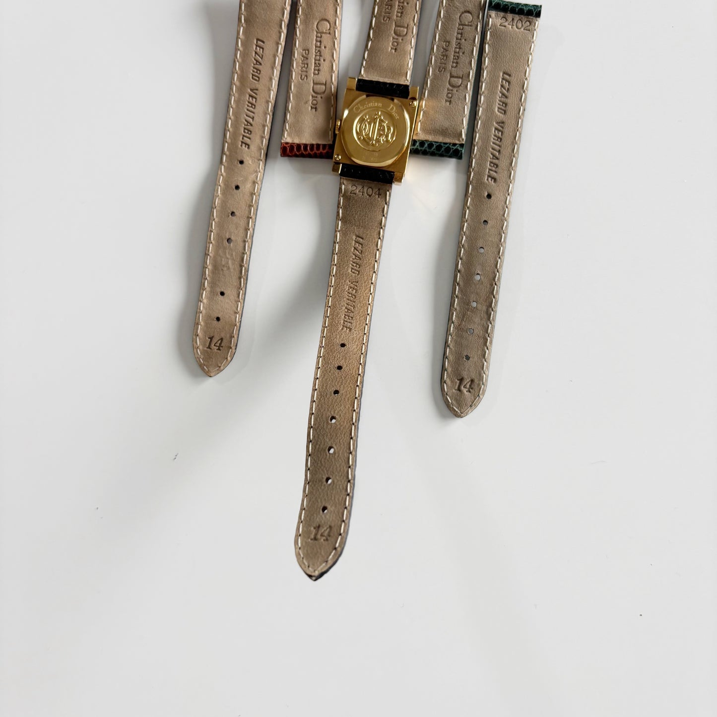 Dior 1990s La Parisienne Interchangeable Strap Gold Plated Watch with 3 straps, case