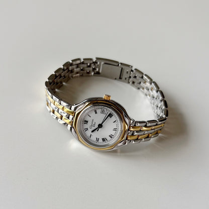 Dior 1990s Date Round Dial Gold Plated Two Tone Watch