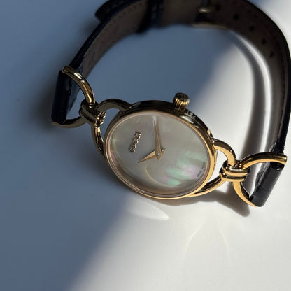 Gucci 1990s Seashell Dial Horsebit Gold Plated Watch