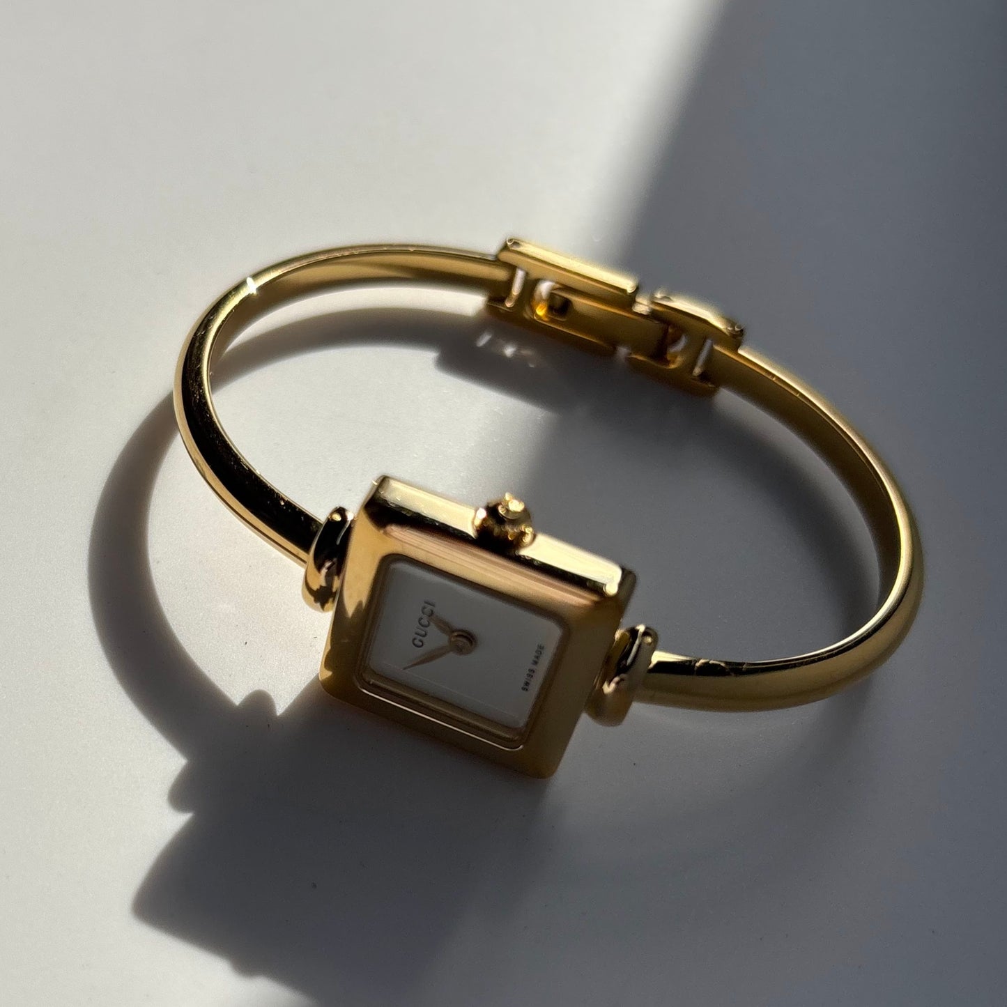Gucci 1990s Square Dial Gold Plated Bangle Watch