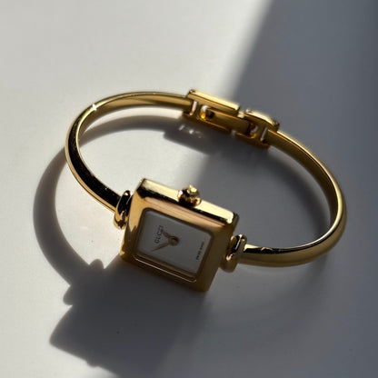 Gucci 1990s Square Dial Gold Plated Bangle Watch