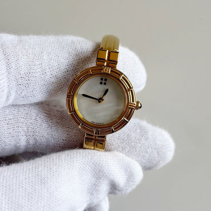 Yves Saint Laurent 1990s Seashell Dial Gold Plated Bangle Watch (Small)