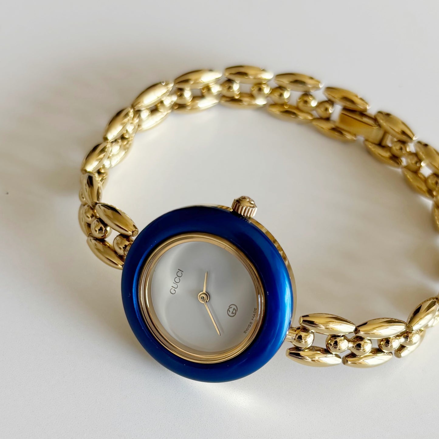 Gucci 1990s Interchangeable Bezel Gold Plated Watch with 6 bezels, case (167mm)