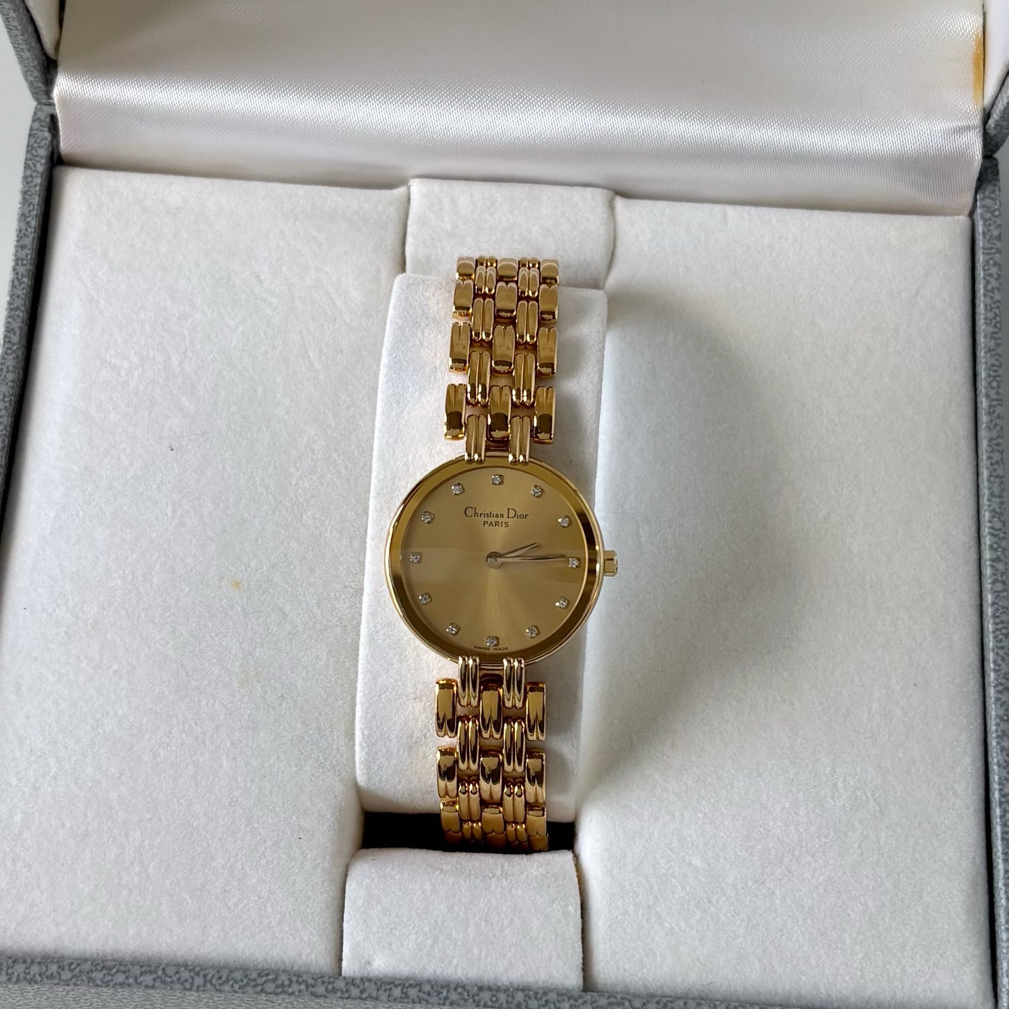 Dior 1990s Round Gold Dial Gold Plated Watch