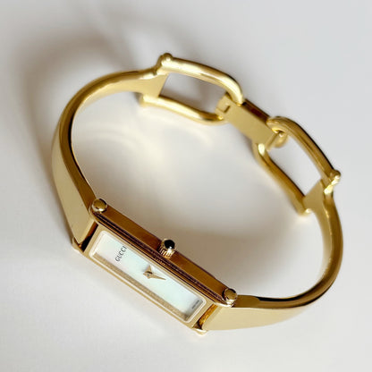 Gucci 1990s Seashell Gold Plated Bangle Watch