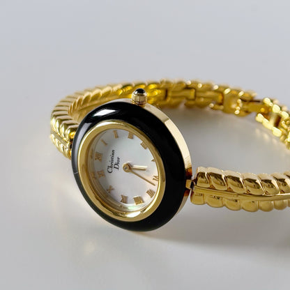 Dior 1990s Interchangeable Bezel Gold Plated Watch with 3 bezels