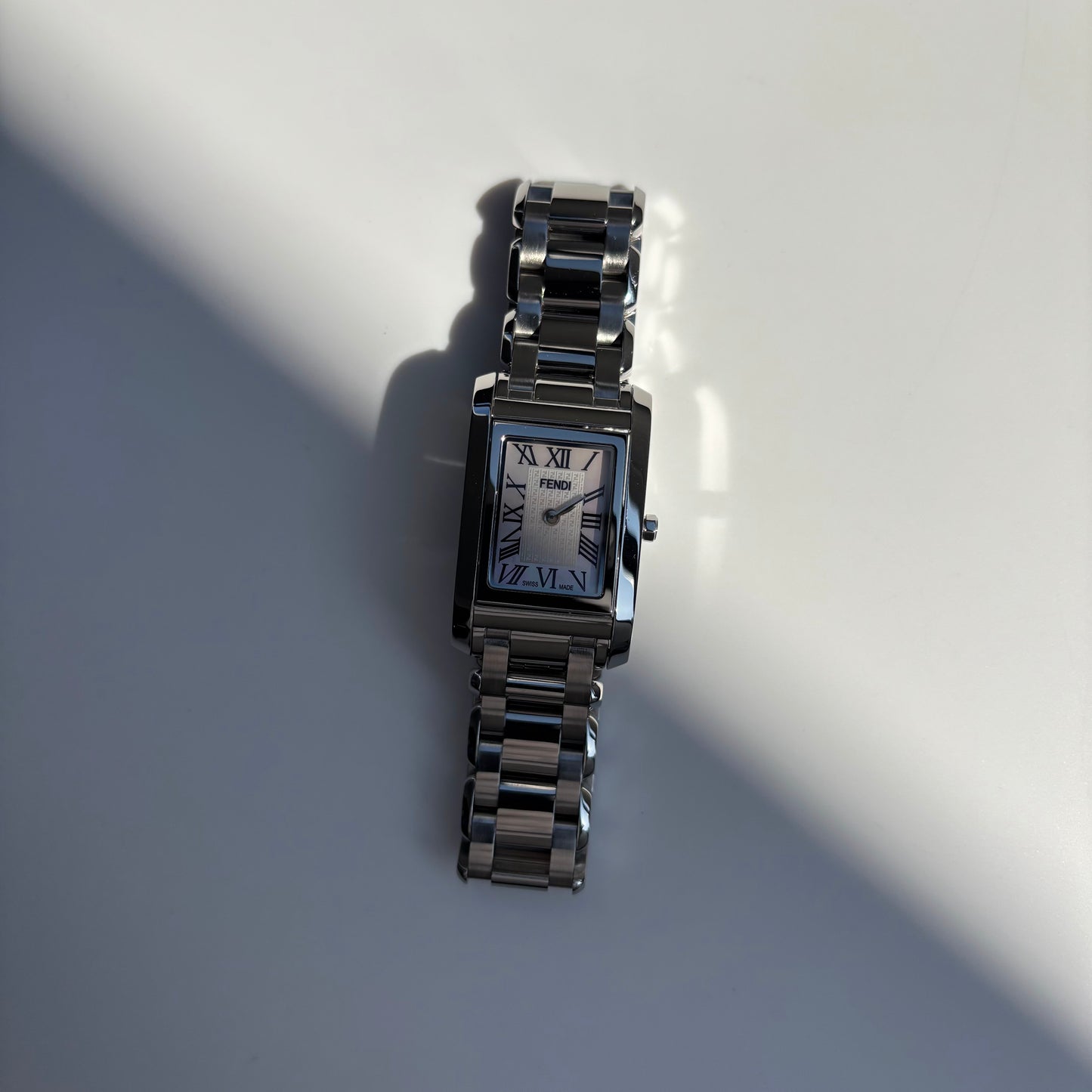 Fendi 1990s Seashell Dial Stainless steel Tank Watch