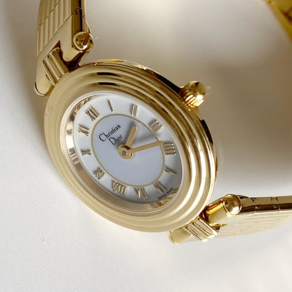 Dior 1990s Round Dial Gold Plated Watch