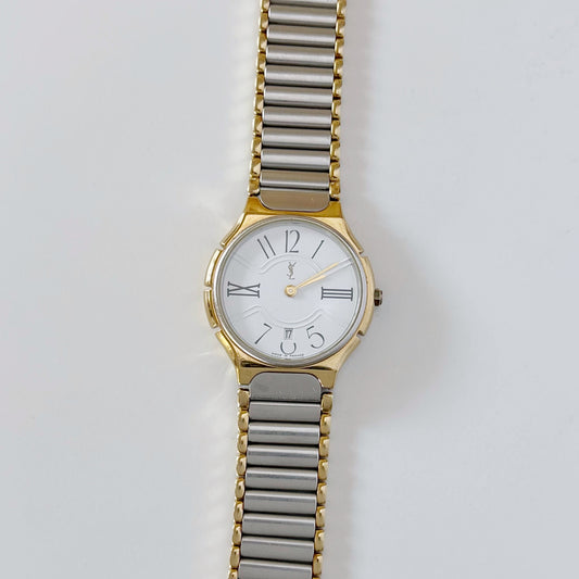 Yves Saint Laurent 1990s Date Tone Tone Round Watch