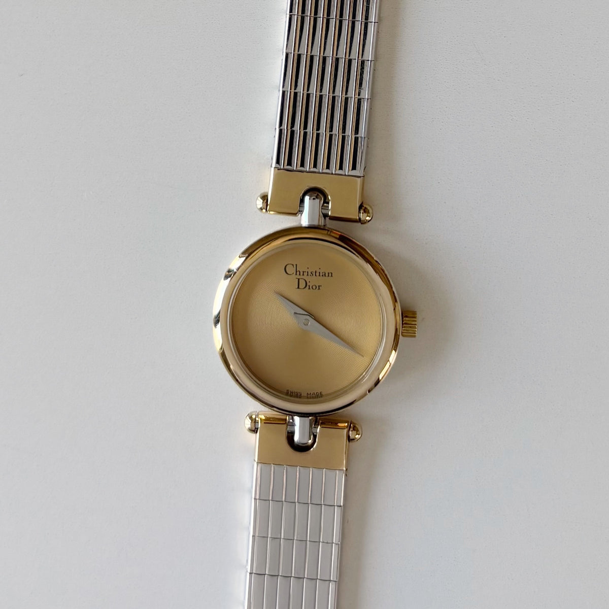 Dior 1990s Gold Round Dial Two Tone Gold Plated Watch