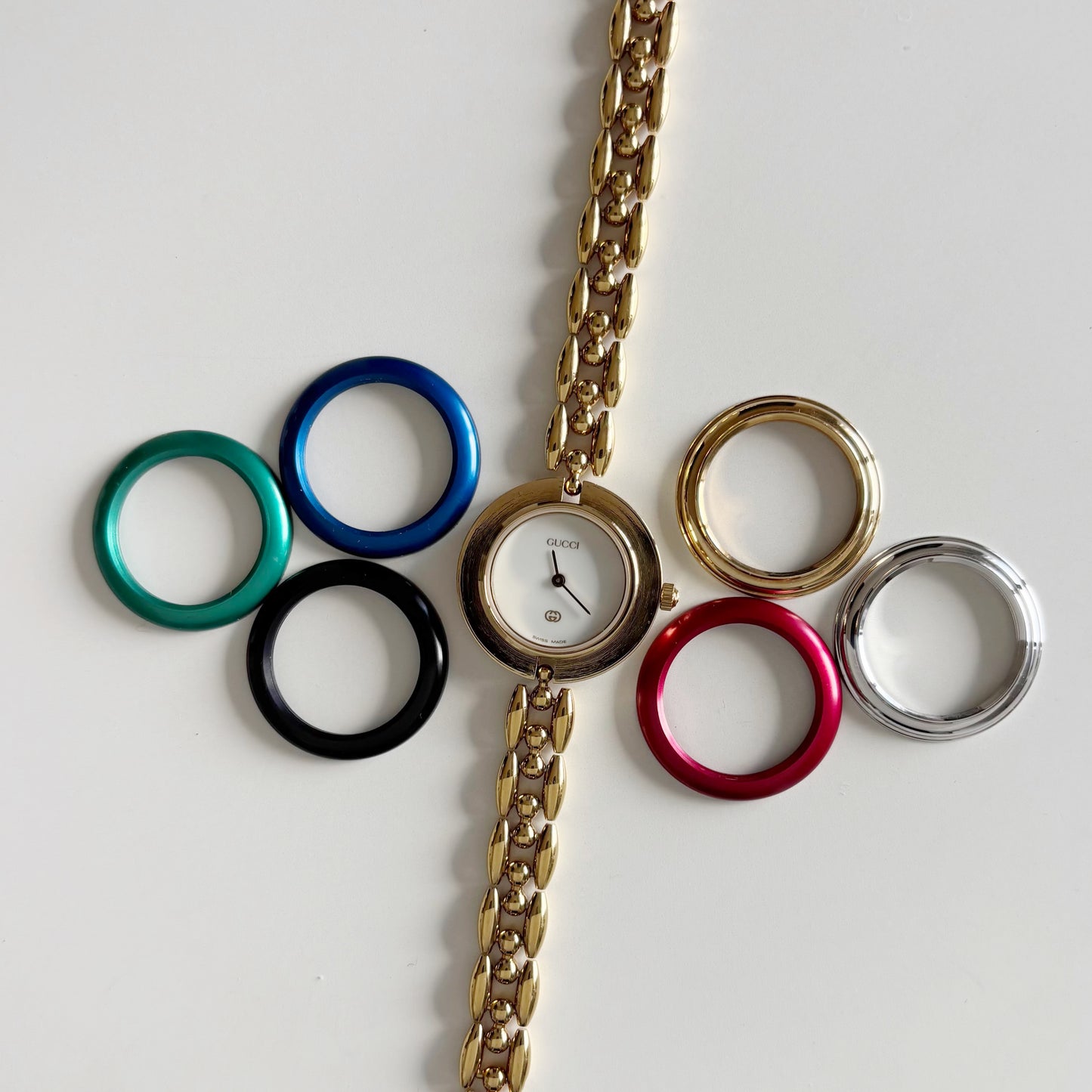 Gucci 1990s Interchangeable Bezel Gold Plated Rice Chain Watch (165mm)