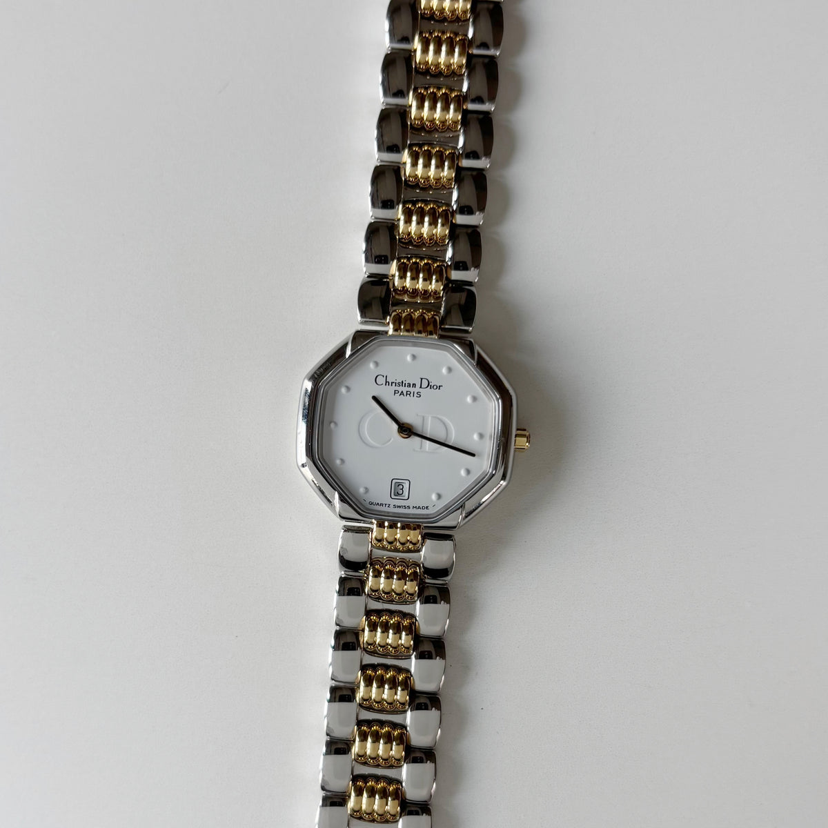 Dior 1990s Octagon Dial Two Tone Gold Plated Watch