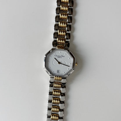 Dior 1990s Octagon Dial Two Tone Gold Plated Watch
